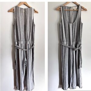 Cloth & Stone Anthro Jumpsuit White Grey Sleeveless linen blend Belted Stripes